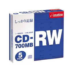 イメーション CDRW80S BWX5 CDRW 700MB 1?4倍速対応 スリムケース(5mm)1枚入り5枚パック画像