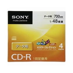 ソニー 4CDQ80GX データ用CD-R 700MB 48倍速 カラーMix 4枚パック画像