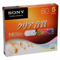 ソニー 5CRM80HPXS 録音用CD-Rオーディオ 80分 手書もできるカラーMixワイドプリンタブル 5枚P