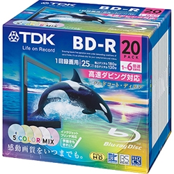 ＴＤＫ BRV25PWMC20A 録画用追記型ブルーレイディスク25GB 1-6倍速対応ワイドプリントカラーミックス20枚