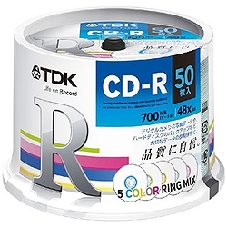 ＴＤＫ CD-R80CRMX50PE CD-R 700MB 48X カラー・リング5色ミックス スピンドルケース入50枚パック