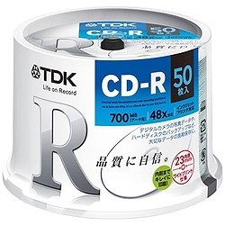 ＴＤＫ CD-R80PWDX50PE CD-R 700MB 48X ホワイトワイド スピンドルケース入50枚パック