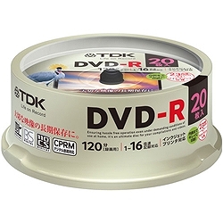 ＴＤＫ DR120DPWC20PUE DVD-R 録画用 120分 1-16X CPRM対応 ホワイトワイドレーベル スピンドルケース 20枚入