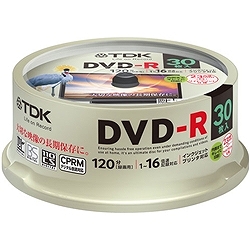ＴＤＫ DR120DPWC30PUE DVD-R 録画用 120分 1-16X CPRM対応 ホワイトワイドレーベル スピンドルケース 30枚入