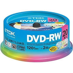 ＴＤＫ DRW120DMA20PUE DVD-RW 録画用 120分 1-2X カラーミックス スピンドルケース 20枚入