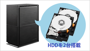 2台のHDDを内蔵し、2重保存や大容量化が可能