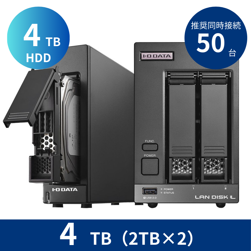 BCSP-LVREUT04/4TB 高信頼NAS用HDD採用 推奨同時接続台数~50台 2ドライブNAS(2TB×2)&カートリッジタイプHDD 4TB&デリバリィ保守5年