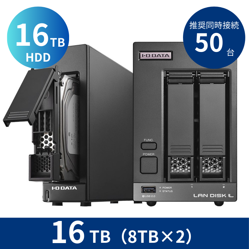 BCSP-LVREUT16/16TB 高信頼NAS用HDD採用 推奨同時接続台数~50台 2ドライブNAS(8TB×2)&カートリッジタイプHDD 16TB&デリバリィ保守5年