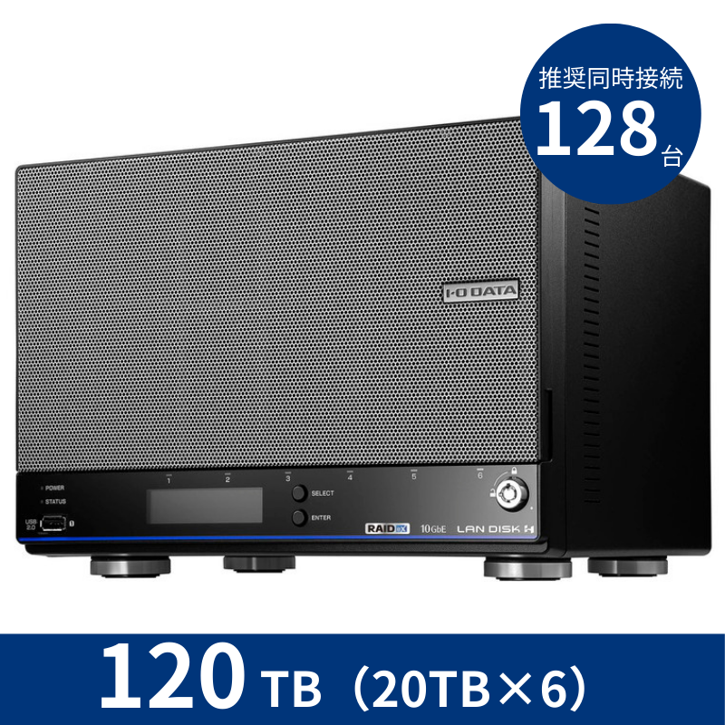 HDL6-HB120/120TB 推奨同時接続台数~128台 6ドライブNAS(20TB×6)