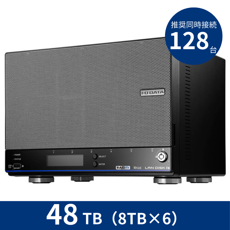 HDL6-HB48/48TB 推奨同時接続台数~128台 6ドライブNAS(8TB×6)