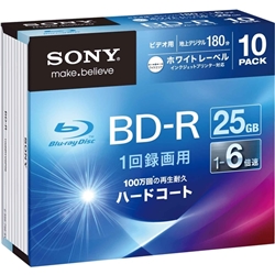 ソニー 10BNR1VGPS6 ビデオ用BD-R 追記型 片面1層25GB 6倍速 ホワイトプリンタブル 10枚パック