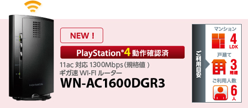 PlayStation4mF 11acΉ1300MbpsiKil) MKWi-Fi[^[ WN-AC1600DGR3